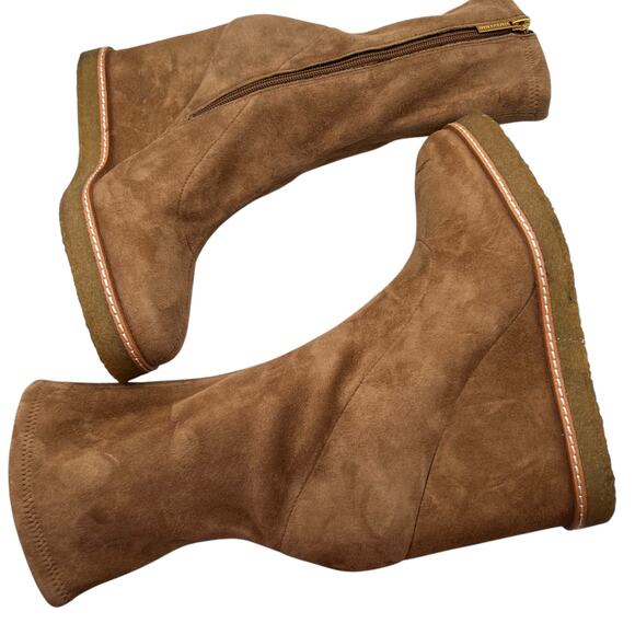 Veronica Beard Women 9.5 Arlo Suede Leather Wedge Boots Hazelwood Tan Brown NWOT - Picture 12 of 16